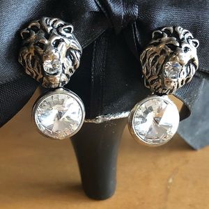 Vintage Lion head clip earrings w/rhinestones 60s